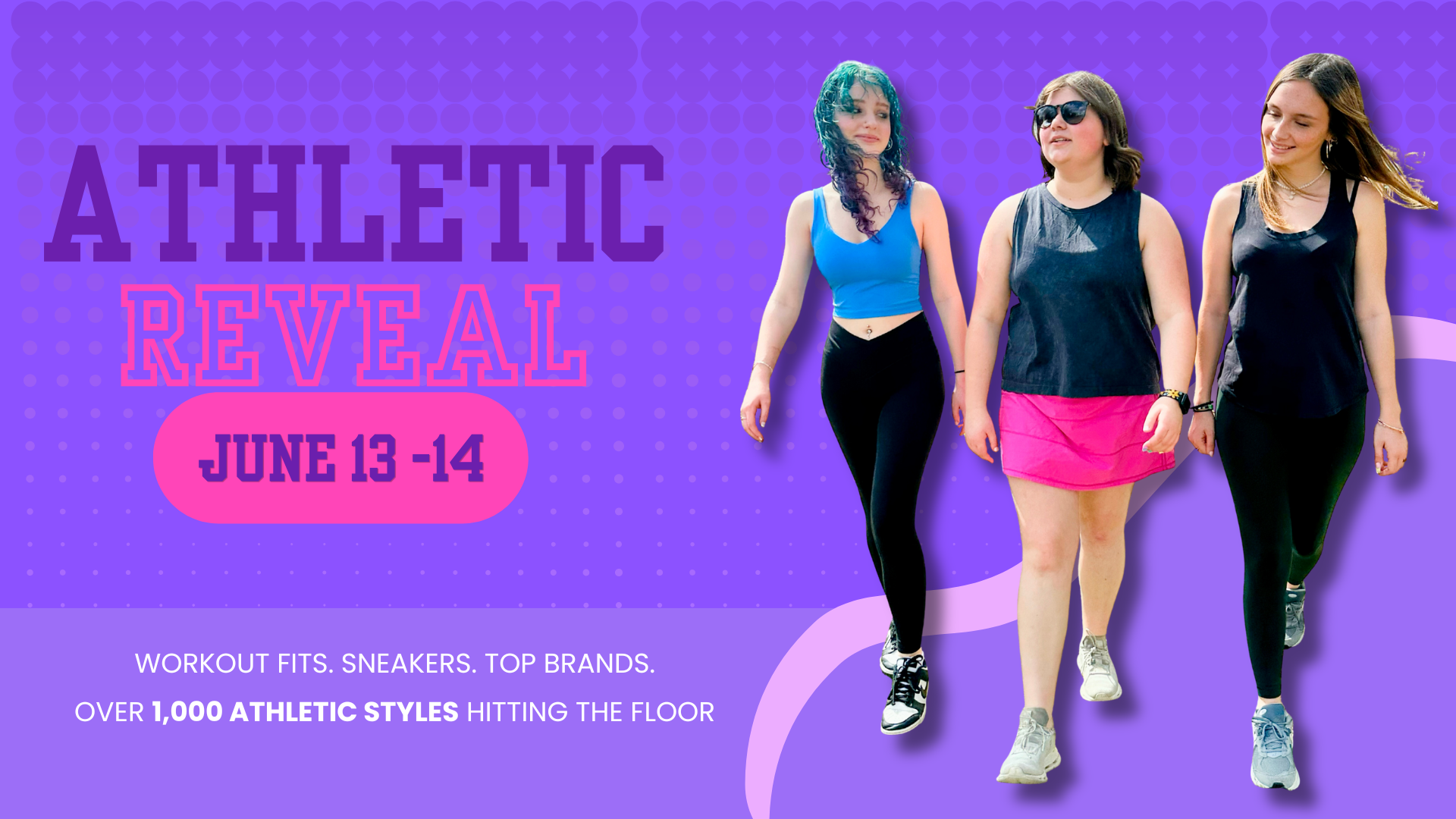Athletic clothing and sneakers on display at Plato’s Closet New Hartford during new inventory reveal event